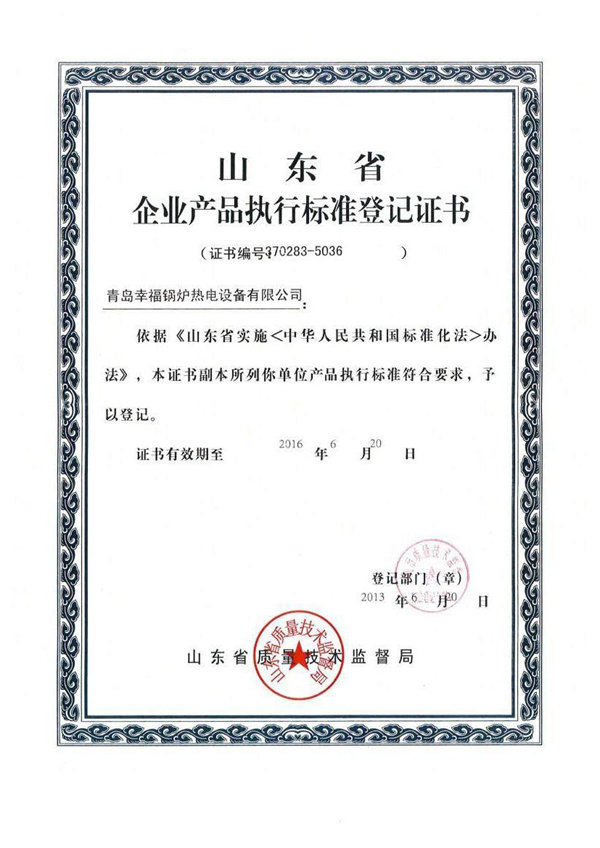 Execution standard registration certificate
